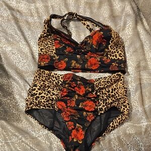 torrid Black Bikini with Red and Yellow Floral & Leopard Accents